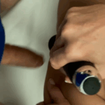 Woman using a vibrator on her pussy while the husband fucks her in missionary